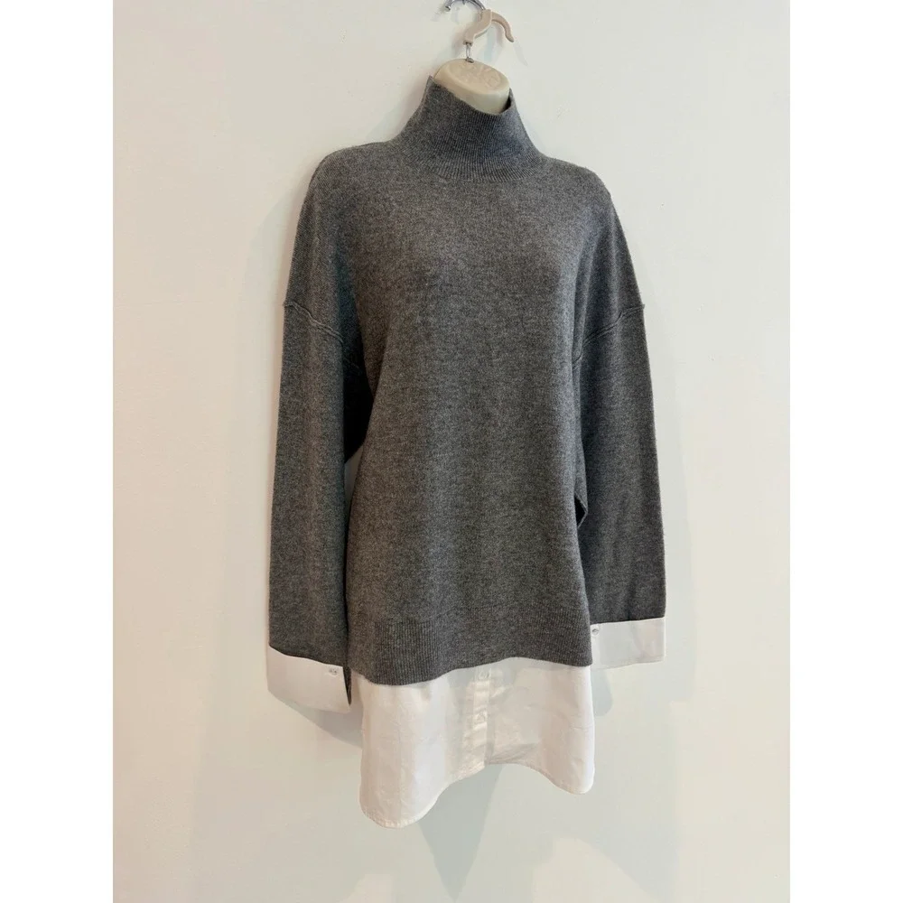 Zara Turtleneck Sweater & Layered Poplin Shirt NWT Sz L Gray Wool Blend Relaxed - Picture 5 of 10